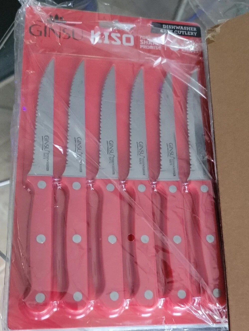 Red Serrated Steak Knife Set - 6 Piece